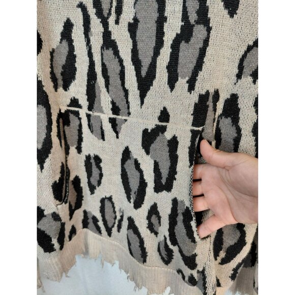 Fate Womens Large Leopard Print Knit Hoodie With Frayed Hem - Picture 6 of 10
